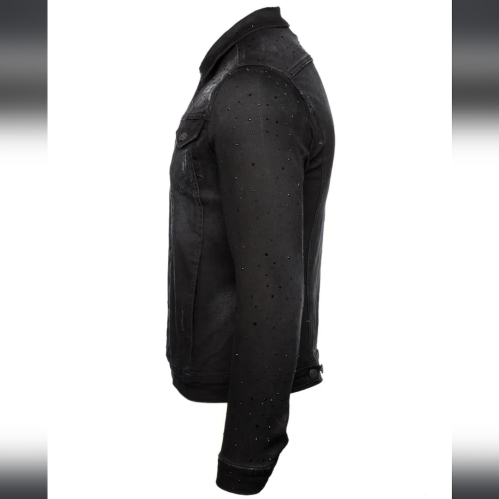 NWT 7TH HVN Crystal Stargaze Jet Jean Jacket Black Denim Medium Coat Embellished - Picture 8 of 12